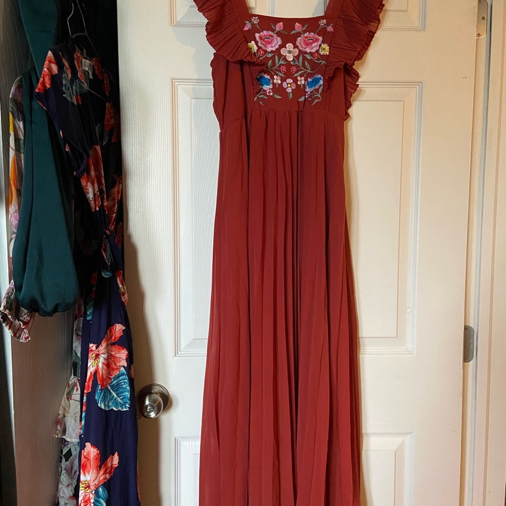 ASOS Terracotta Maxi Dress with Floral Embroidery